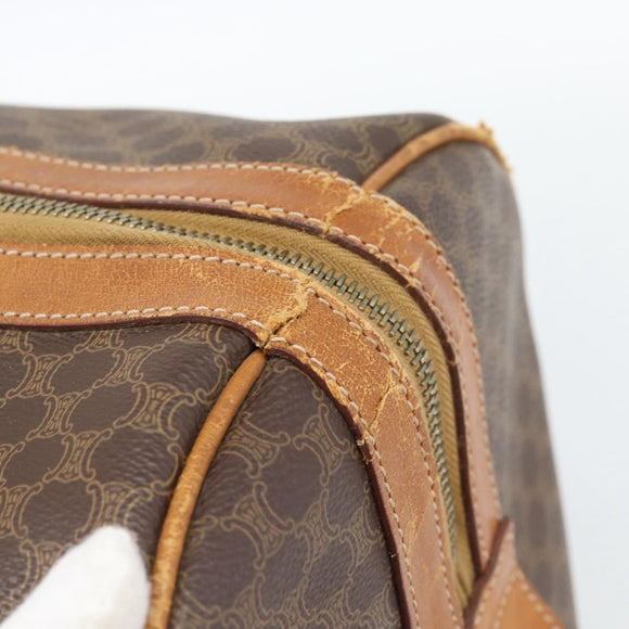 CELINE Macadam Canvas Boston Bag PVC Leather Brown Gold Auth bs33306
