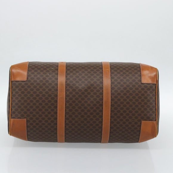 CELINE Macadam Canvas Boston Bag PVC Leather Brown Gold Auth bs33306