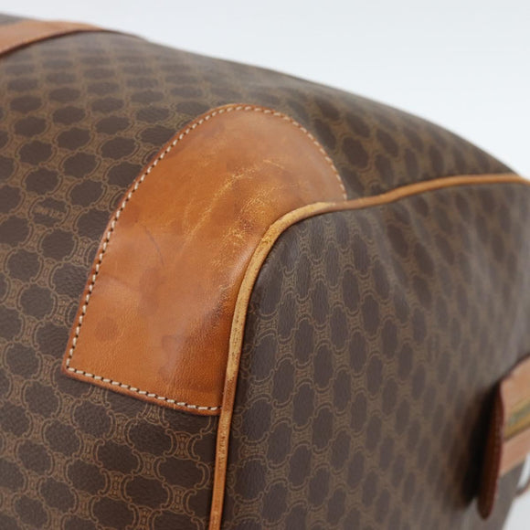 CELINE Macadam Canvas Boston Bag PVC Leather Brown Gold Auth bs33306
