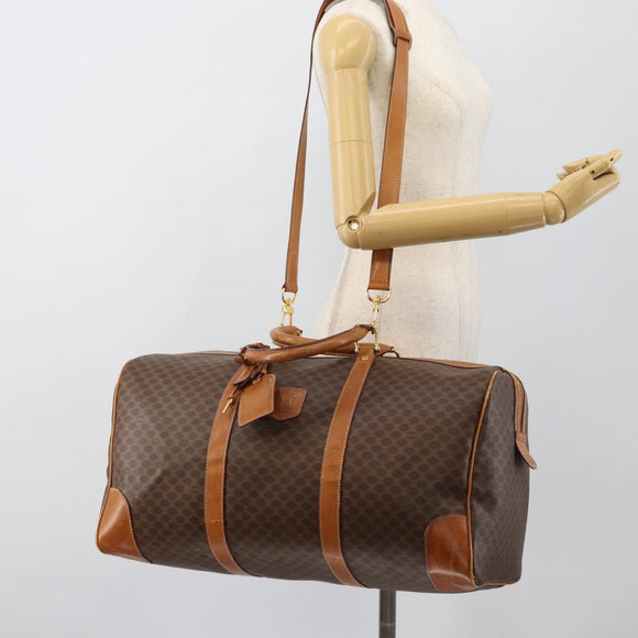 CELINE Macadam Canvas Boston Bag PVC Leather Brown Gold Auth bs33306