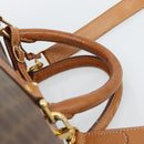 CELINE Macadam Canvas Boston Bag PVC Leather Brown Gold Auth bs33306-14