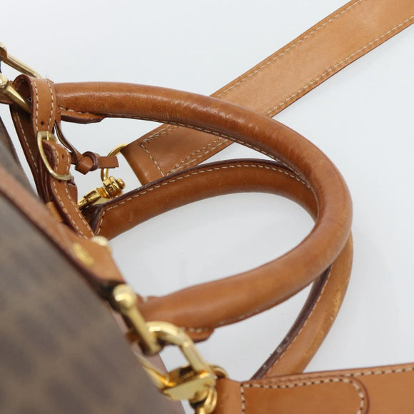 CELINE Macadam Canvas Boston Bag PVC Leather Brown Gold Auth bs33306