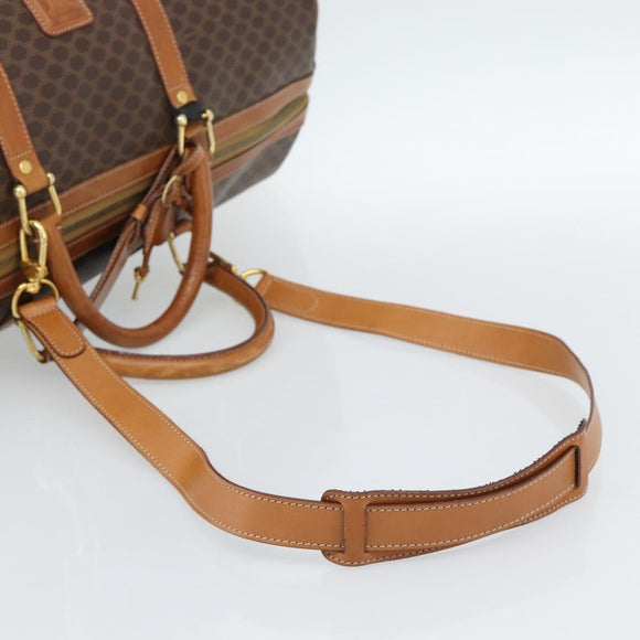 CELINE Macadam Canvas Boston Bag PVC Leather Brown Gold Auth bs33306
