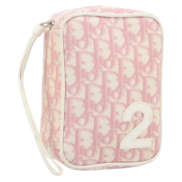 Christian Dior Trotter Canvas Pouch PVC Pink Silver Auth bs33307