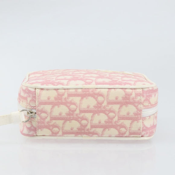Christian Dior Trotter Canvas Pouch PVC Pink Silver Auth bs33307