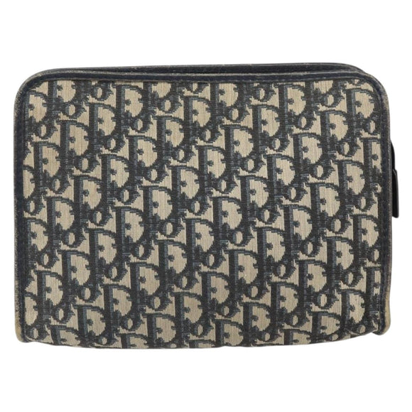 Christian Dior Trotter Canvas Clutch Bag Navy Silver Auth bs33309