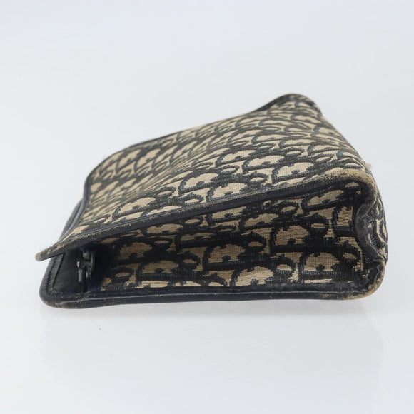 Christian Dior Trotter Canvas Clutch Bag Navy Silver Auth bs33309