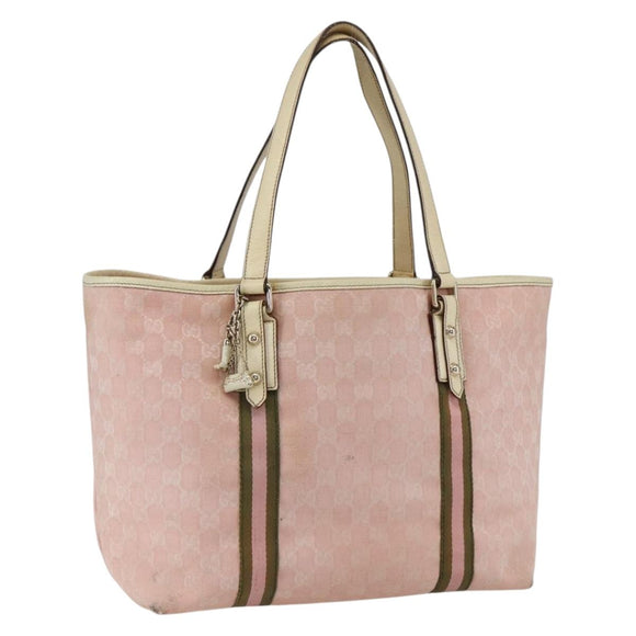 GUCCI GG Canvas Sherry Line Tote Bag Pink Gold 139260 Auth bs33311