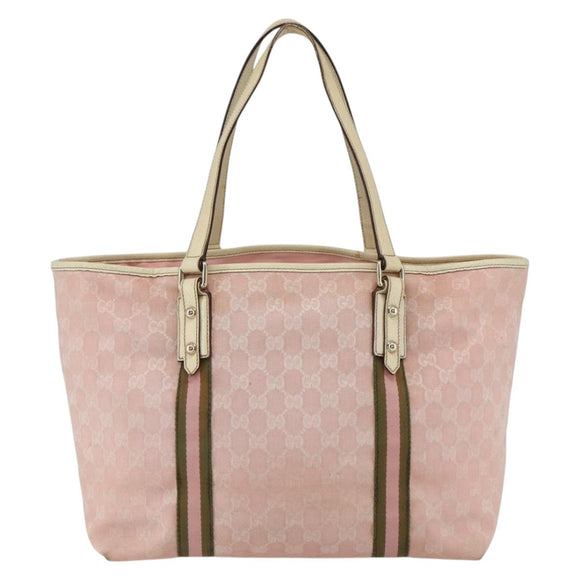 GUCCI GG Canvas Sherry Line Tote Bag Pink Gold 139260 Auth bs33311