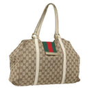 GUCCI GG Canvas Handtasche Web Sherry Line Beige Gold 211935 Auth bs33313-1