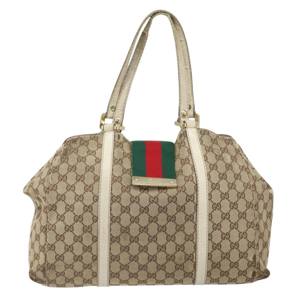 GUCCI GG Canvas Handtasche Web Sherry Line Beige Gold 211935 Auth bs33313