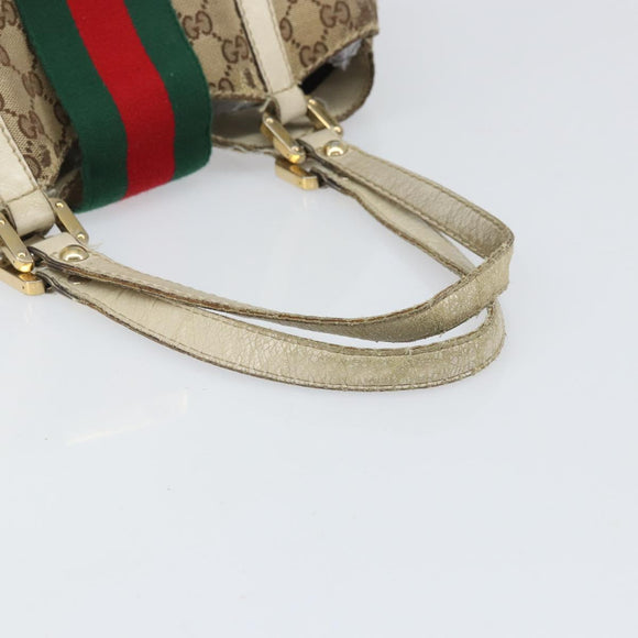 GUCCI GG Canvas Handtasche Web Sherry Line Beige Gold 211935 Auth bs33313
