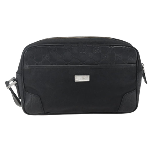 GUCCI GG Canvas Guccissima Clutch Bag Leather nylon Black 162782 Auth bs33316