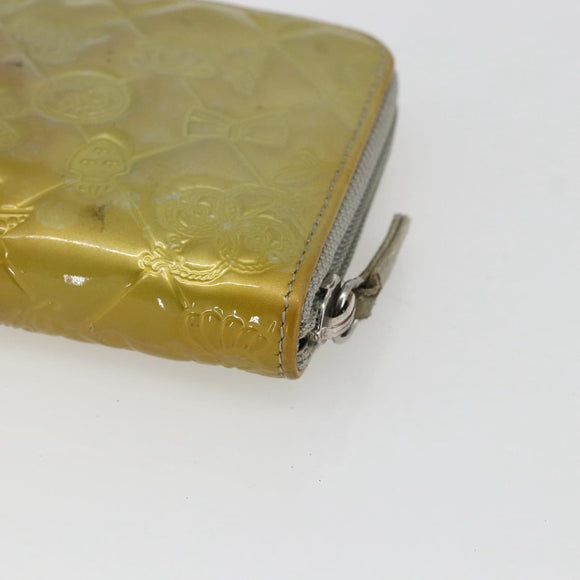 CHANEL Icon line Long Wallet Patent leather Silver CC Auth bs33317