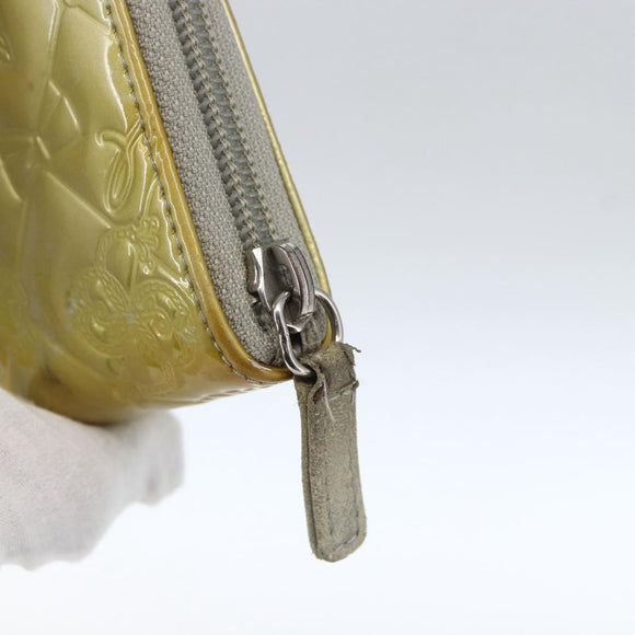 CHANEL Icon line Long Wallet Patent leather Silver CC Auth bs33317