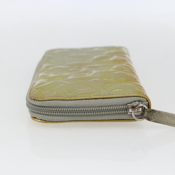 CHANEL Icon line Long Wallet Patent leather Silver CC Auth bs33317