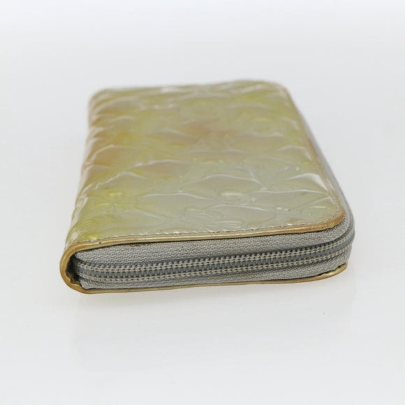 CHANEL Icon line Long Wallet Patent leather Silver CC Auth bs33317