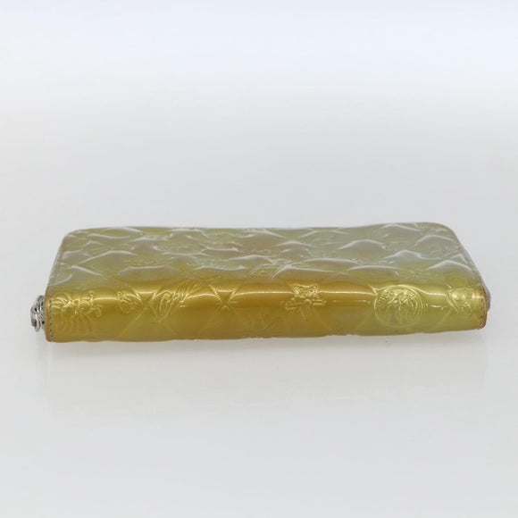 CHANEL Icon line Long Wallet Patent leather Silver CC Auth bs33317