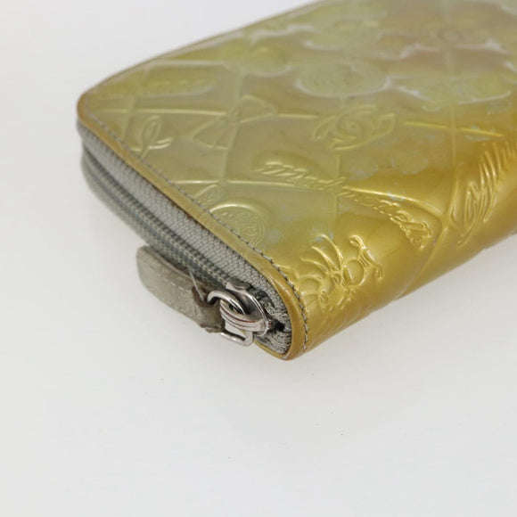 CHANEL Icon line Long Wallet Patent leather Silver CC Auth bs33317