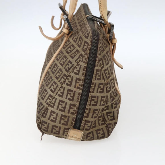 FENDI Zucchino Canvas Hand Bag Beige Silver Auth bs33319