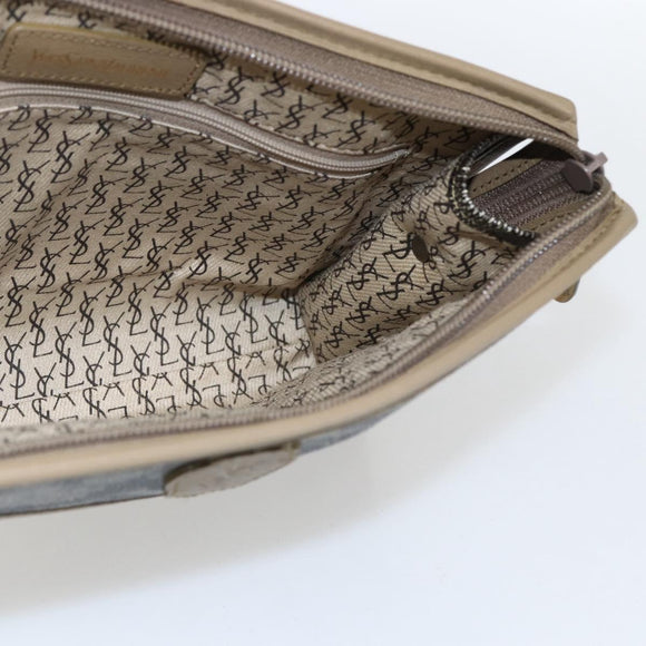 SAINT LAURENT Clutch Bag PVC Canvas Gray Auth bs33321