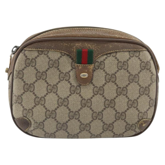 GUCCI GG Supreme Web Sherry Line Bag PVC Beige Gold 89 02 066 Auth bs33336