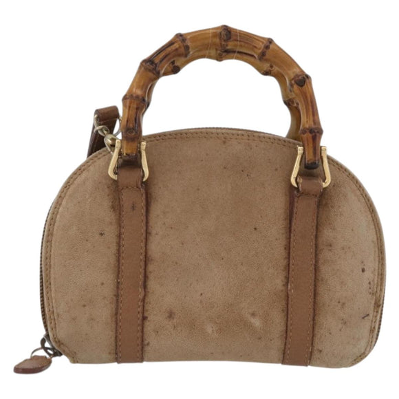 GUCCI Bamboo Handtas Nylon 2-weg Bruin Zilver 039 1705 0701 Auth bs33342