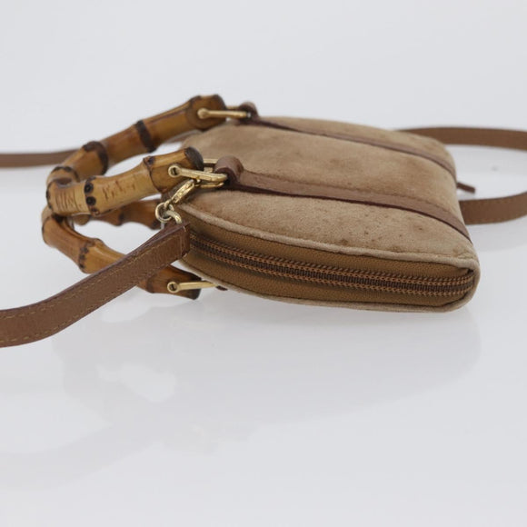 GUCCI Bamboo Handtas Nylon 2-weg Bruin Zilver 039 1705 0701 Auth bs33342