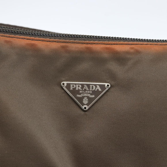 PRADA Accessory Pouch Nylon Brown Auth bs33343