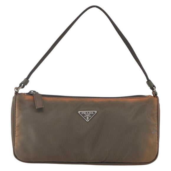 PRADA Accessory Pouch Nylon Brown Auth bs33343