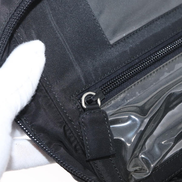 PRADA Vanity Pouch Nylon Black Silver Auth bs33345