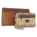 Burberry Nova Check Clutch Tasche Leder PVC 2er Set Beige Braun Auth bs33346-1