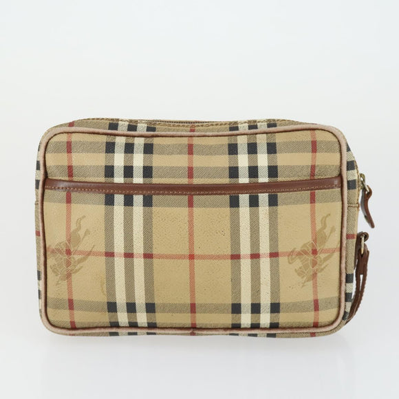 Burberry Nova Check Clutch Tasche Leder PVC 2er Set Beige Braun Auth bs33346
