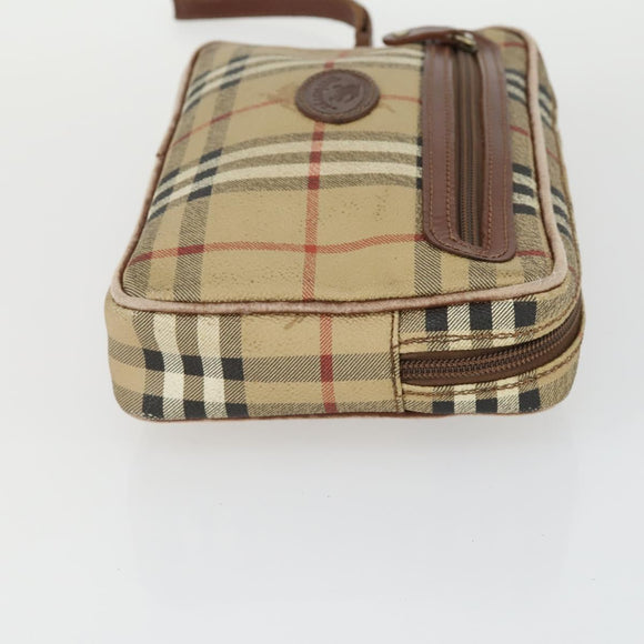 Burberry Nova Check Clutch Tasche Leder PVC 2er Set Beige Braun Auth bs33346