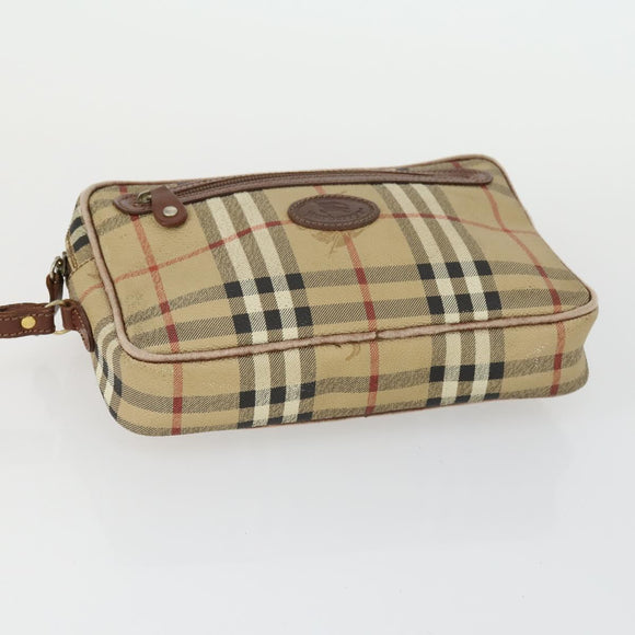 Burberry Nova Check Clutch Tasche Leder PVC 2er Set Beige Braun Auth bs33346