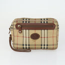 Burberry Nova Check Clutch Tasche Leder PVC 2er Set Beige Braun Auth bs33346-9