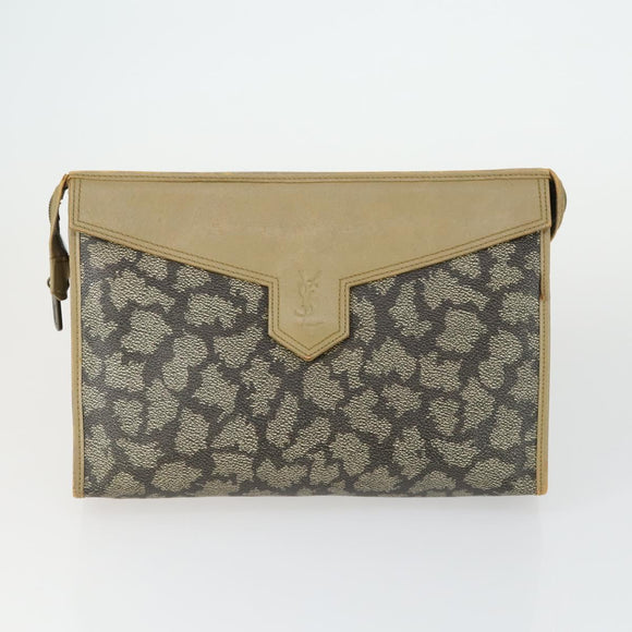 SAINT LAURENT Clutch Tas PVC Leer 2 Set Bruin Zwart Auth bs33349