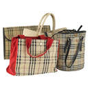 BURBERRY Nova Check Shoulder Bag Canvas PVC 4 Set Beige Red Auth bs33350-1