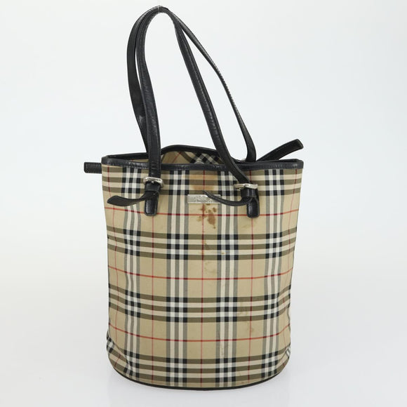 BURBERRY Nova Check Shoulder Bag Canvas PVC 4 Set Beige Red Auth bs33350