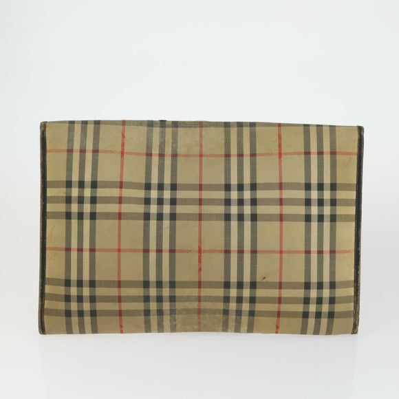 BURBERRY Nova Check Shoulder Bag Canvas PVC 4 Set Beige Red Auth bs33350