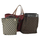 GUCCI GG Canvas Shoulder Bag Nylon 3 Set Red Brown beige Auth bs33351-1