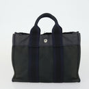 HERMES Fourre Tout Hand Bag Canvas 2 Set Gray Navy Auth bs33354-10