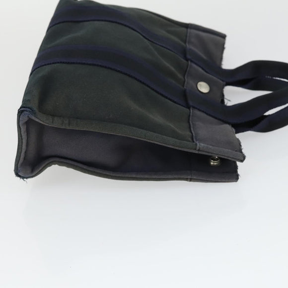 HERMES Fourre Tout Hand Bag Canvas 2 Set Gray Navy Auth bs33354