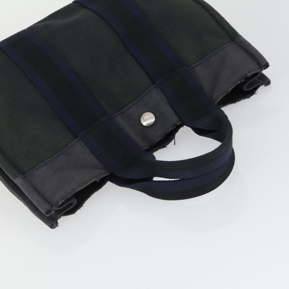 HERMES Fourre Tout Hand Bag Canvas 2 Set Gray Navy Auth bs33354