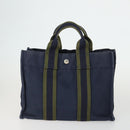 HERMES Fourre Tout Hand Bag Canvas 2 Set Gray Navy Auth bs33354-2