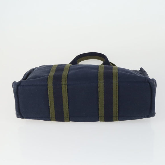 HERMES Fourre Tout Hand Bag Canvas 2 Set Gray Navy Auth bs33354