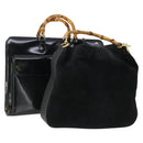 GUCCI Bamboo Hand Bag Patent leather 2 Set Black Auth bs33355-1