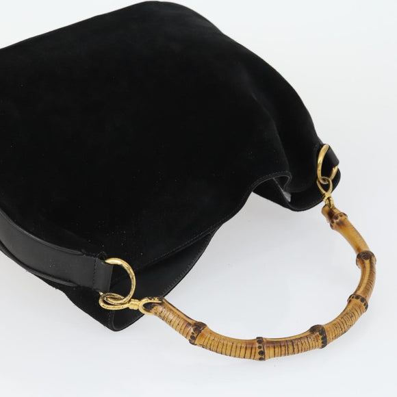 GUCCI Bamboo Hand Bag Patent leather 2 Set Black Auth bs33355