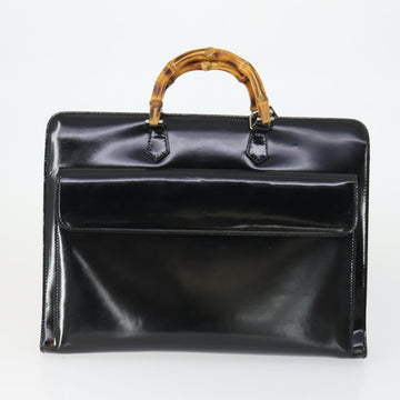 GUCCI Bamboo Hand Bag Patent leather 2 Set Black Auth bs33355 - 0