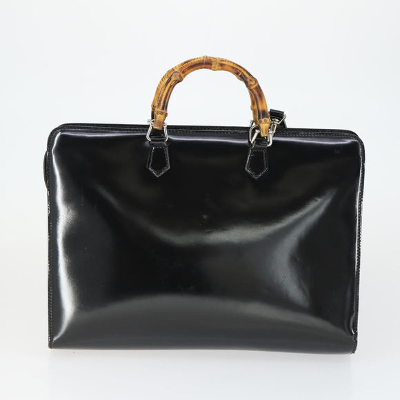 GUCCI Bamboo Hand Bag Patent leather 2 Set Black Auth bs33355